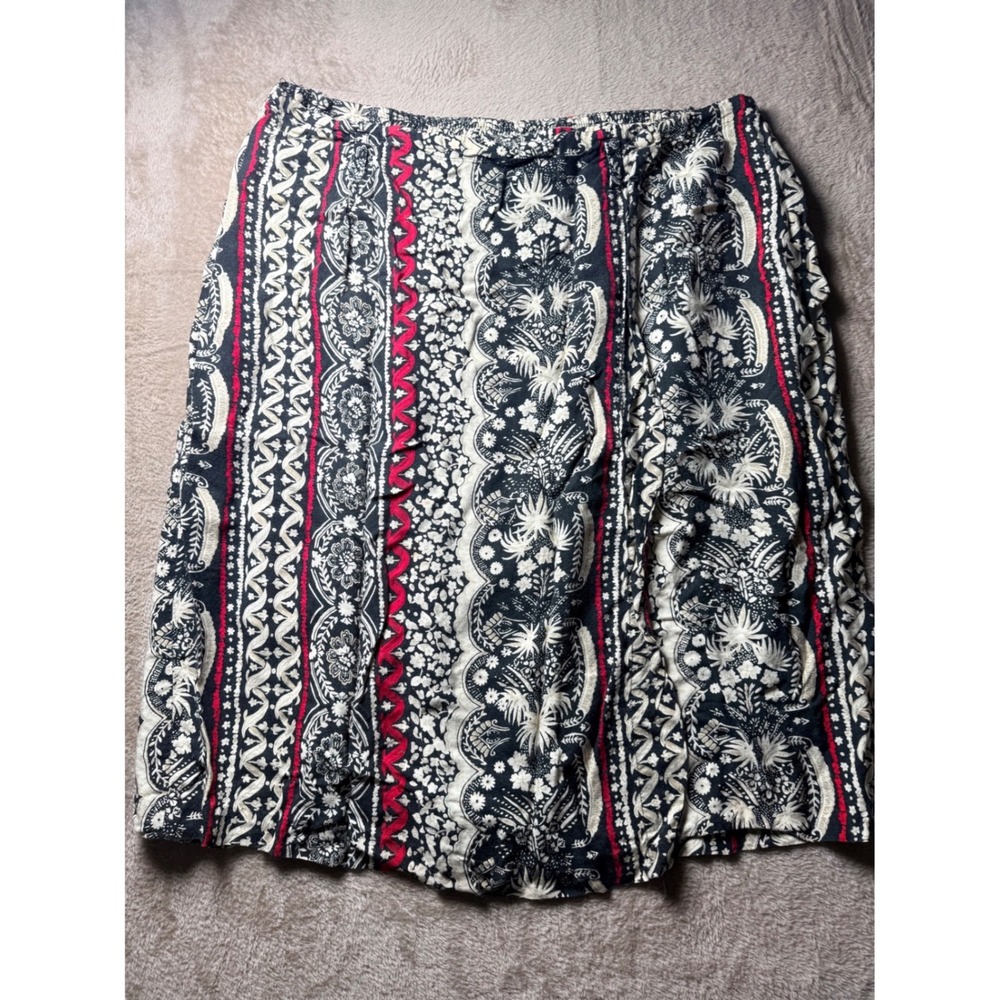 Red Tomato‎ Vintage Black White Red Floral Batik Rayon  Skirt Plus Size 24 Boho
